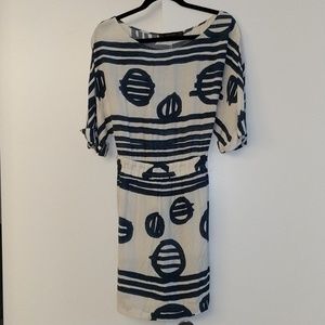 Zara Cream & Navy Tie Tunic Dress - S